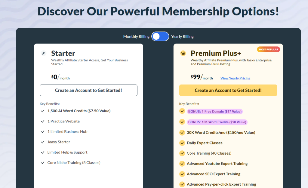 wealthy affiliate pricing