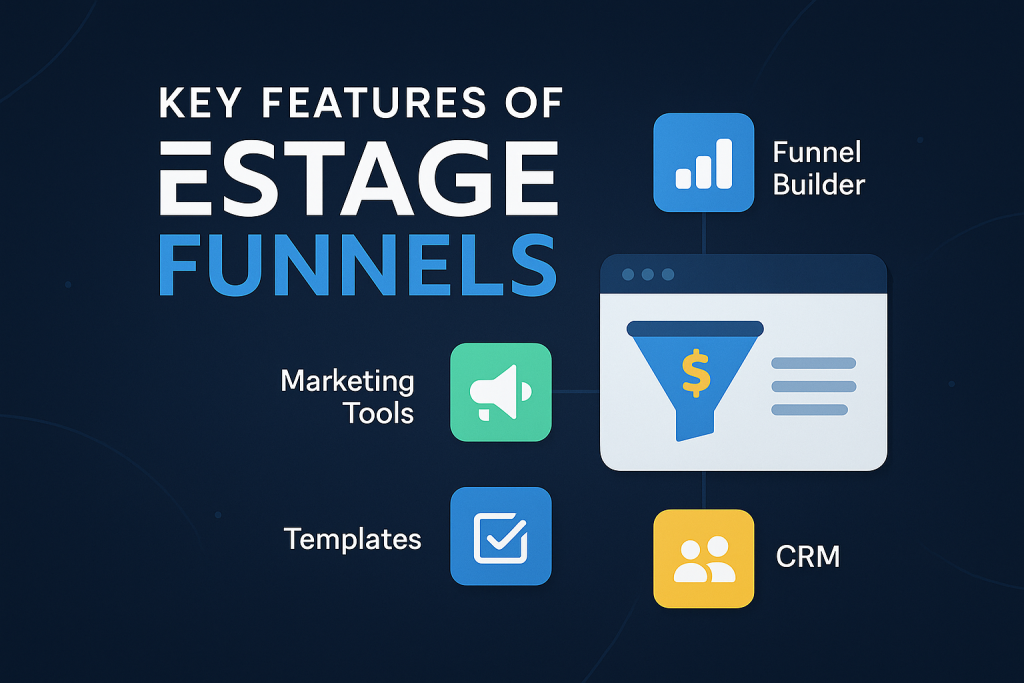 Estage funnels features like CRM funnel builder email marketing and more