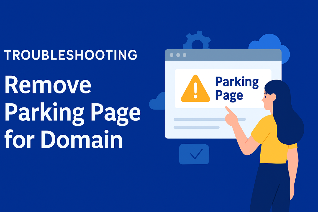  Flat-style digital illustration showing troubleshooting steps for removing a parking page from a domain setup in Estage. Let me know if you want the next one!







4o

