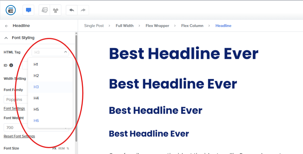image highlighting estages heading editor