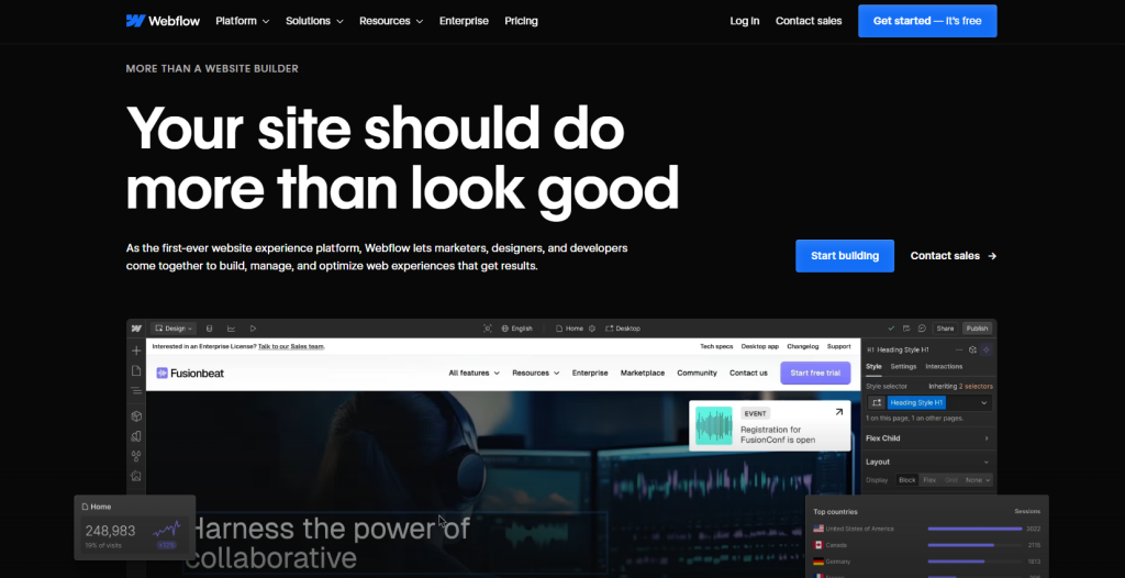 webflow homepage screenshot