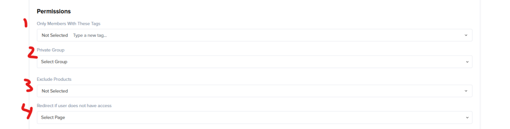 Permission settings in Estage affiliate dashboard