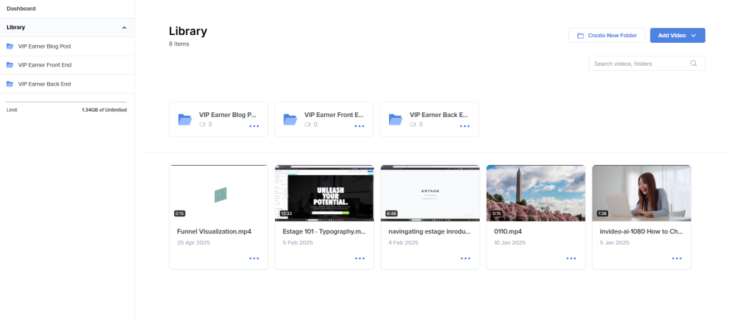 Estage Video Hosting Dashboard Screenshot