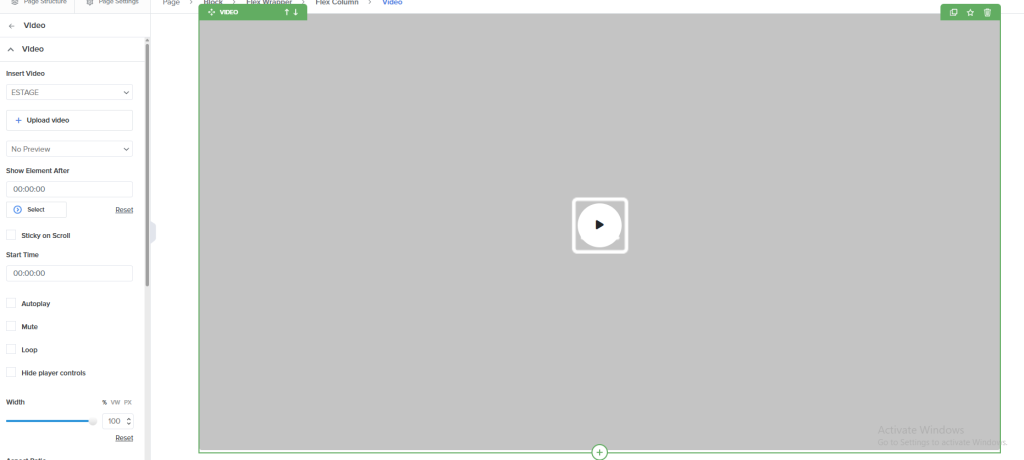 estage video embed block in the estage builder screenshot