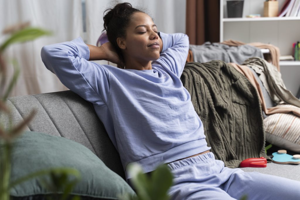 woman taking a break and managing her energy efficiently