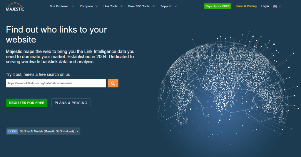 majestic homepage screenshot